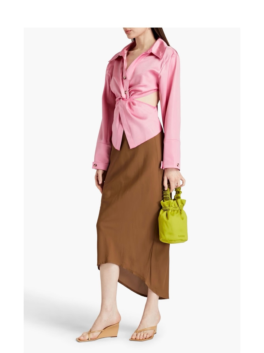 NWOT NANUSHKA Rasha Satin Twist-Front Blouse